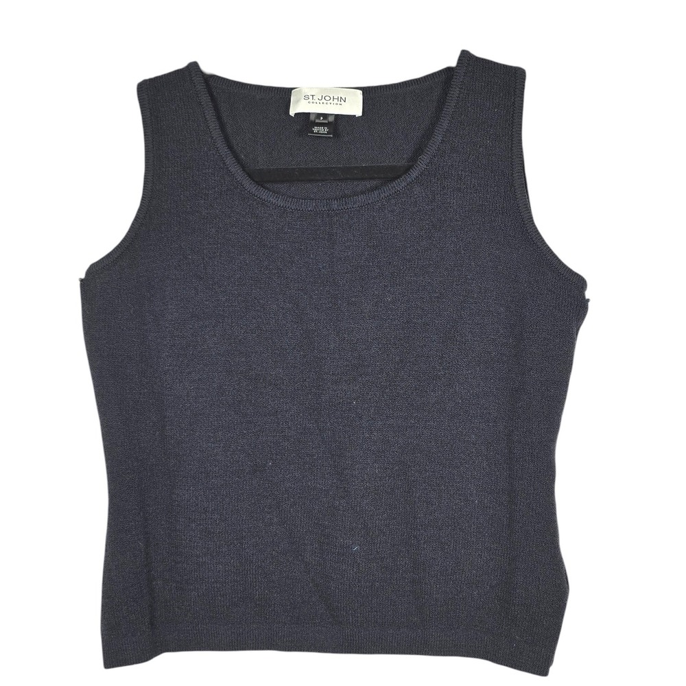 St John Collection Navy Blue‎ Wool Blend Knit Tank Top Scoop Neck Woman Petite S